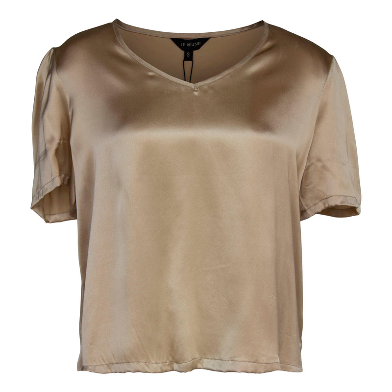 Le Réussi Women's Blouse Champagne V-Neck Silk Short Sleeve Blouse | Le Réussi