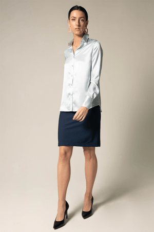 Le Réussi Women's Blouse Classy Silk Shirt in Blue  | Le Réussi