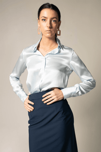 Le Réussi Women's Blouse Classy Silk Shirt in Blue  | Le Réussi