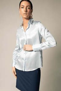 Le Réussi Women's Blouse Classy Silk Shirt in Blue  | Le Réussi