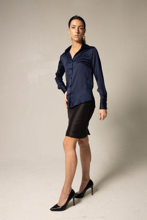 Le Réussi Women's Blouse Classy Women Silk Shirt in Royal Blue | Le Réussi