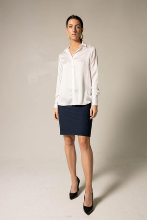 Le Réussi Women's Blouse Elegance Silk Shirt in White | Le Réussi