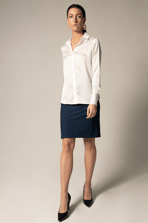 Le Réussi Women's Blouse Elegance Silk Shirt in White | Le Réussi