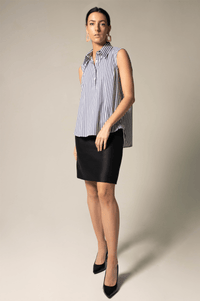 Le Réussi Women's Blouse Italian Cotton Blue Stripe Sleeveless Shirt | Le Réussi