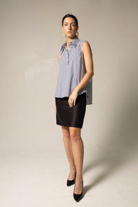 Le Réussi Women's Blouse Italian Cotton Blue Stripe Sleeveless Shirt | Le Réussi