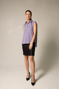 Le Réussi Women's Blouse Italian Cotton Purple Sleeveless Shirt | Le Réussi