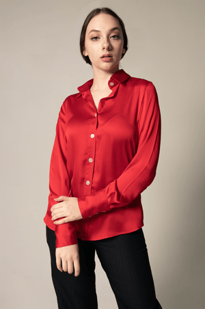 Le Réussi Women's Blouse Power Women Silk Shirt in Red | Le Réussi