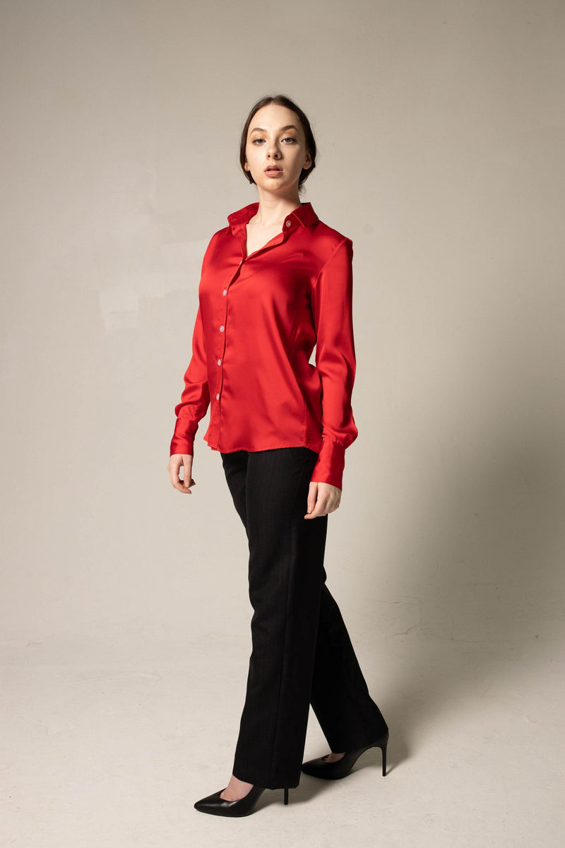 Le Réussi Women's Blouse Power Women Silk Shirt in Red | Le Réussi