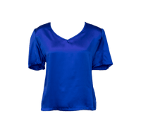 Le Réussi Women's Blouse Shining V-Neck Blouse in Blue Silk | Le Réussi