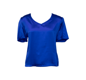 Le Réussi Women's Blouse Shining V-Neck Blouse in Blue Silk | Le Réussi