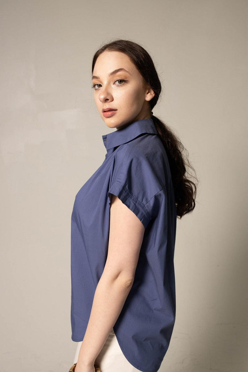 Le Réussi Women's Blouse Women's Gather Collar Shirt in Navy | Le Réussi