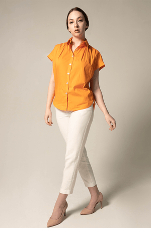 Le Réussi Women's Blouse Women's Gather Collar Shirt in Orange | Le Réussi