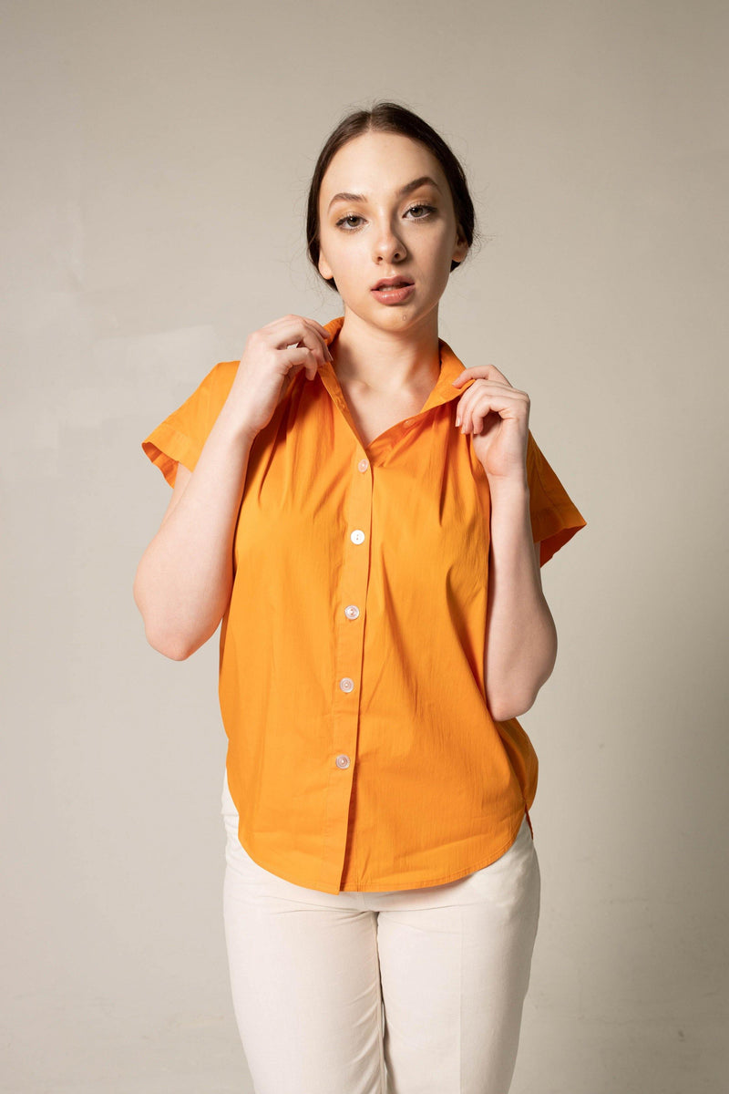 Le Réussi Women's Blouse Women's Gather Collar Shirt in Orange | Le Réussi