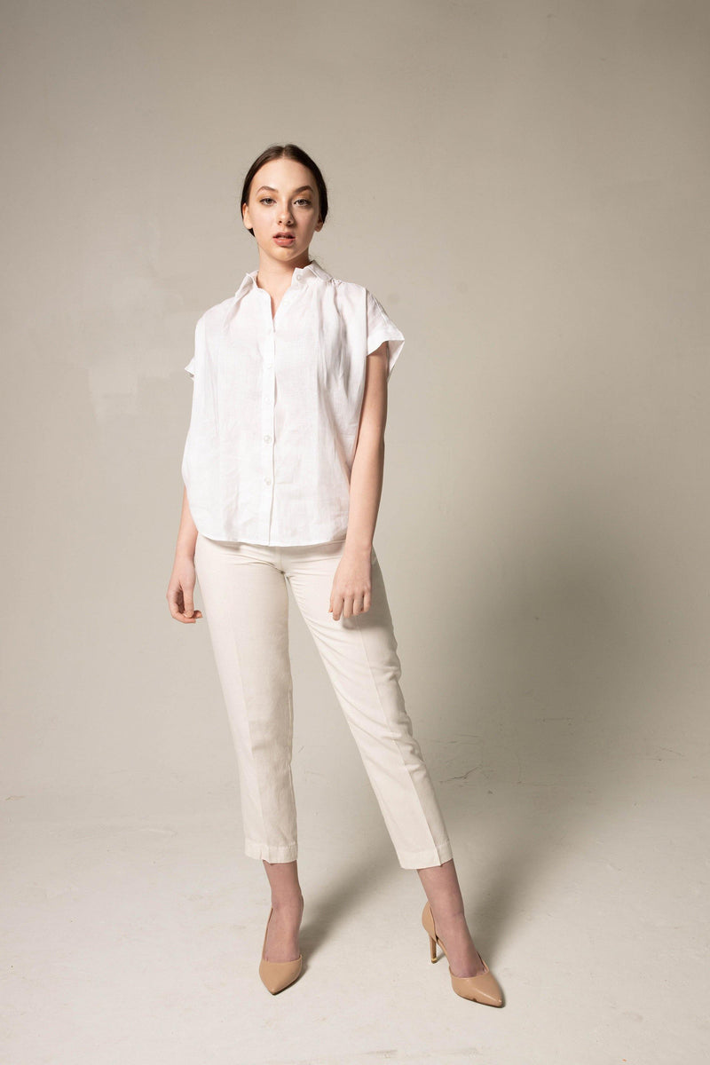 Le Réussi Women's Blouse Women's Gather Collar Shirt in White | Le Réussi