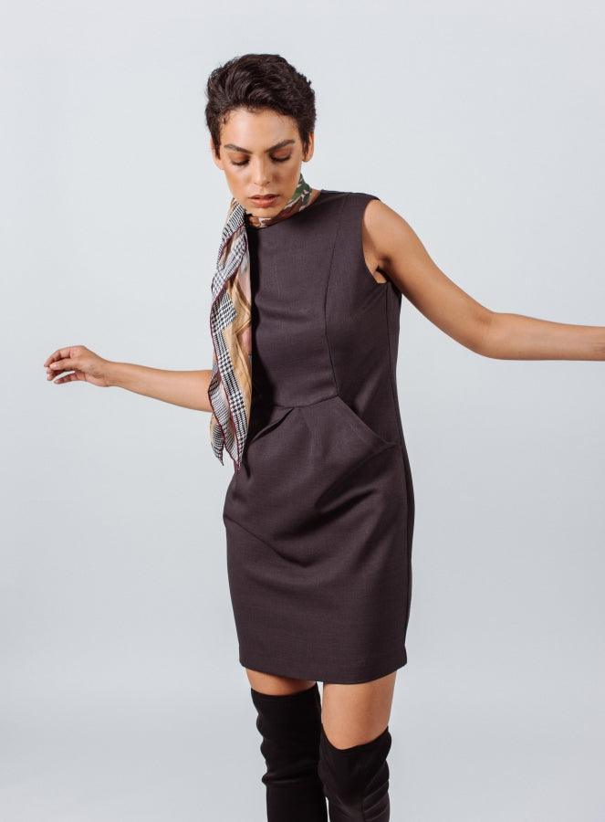 Le Réussi Women's Dress Charcoal Mini Dress Pleated With Pockets | Le Réussi