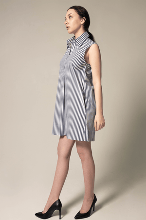 Le Réussi Women's Dress Italian Cotton Blue Stripe Sleeveless Dress | Le Réussi