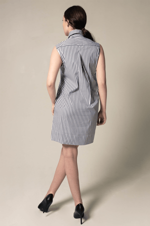 Le Réussi Women's Dress Italian Cotton Blue Stripe Sleeveless Dress | Le Réussi