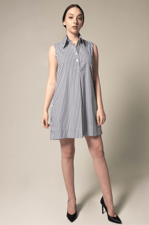 Le Réussi Women's Dress Italian Cotton Blue Stripe Sleeveless Dress | Le Réussi