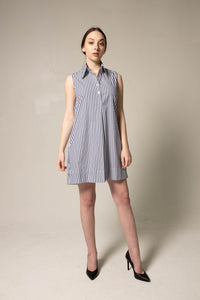 Le Réussi Women's Dress Italian Cotton Blue Stripe Sleeveless Dress | Le Réussi