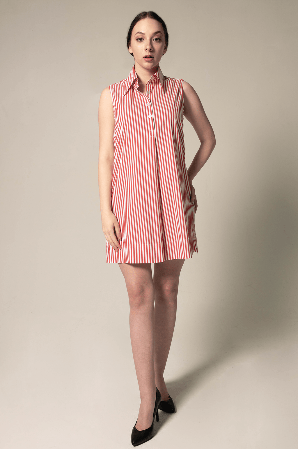 Le Réussi Women's Dress Italian Cotton Red Stripe Sleeveless Dress | Le Réussi