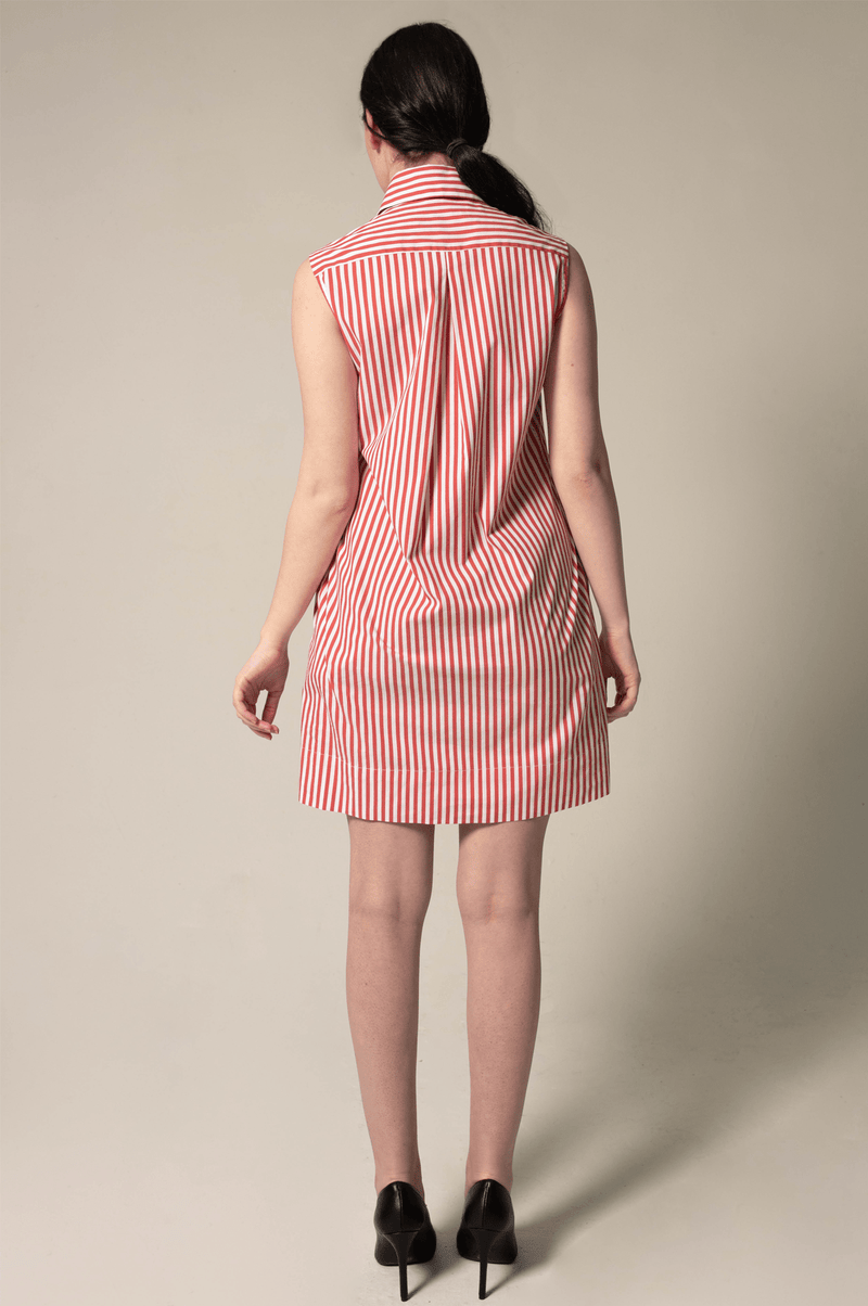 Le Réussi Women's Dress Italian Cotton Red Stripe Sleeveless Dress | Le Réussi