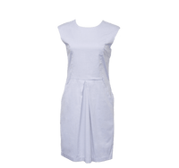 Le Réussi Women's Dress S / white-blue Italian Cotton Dress Pleated With Pockets | Le Réussi