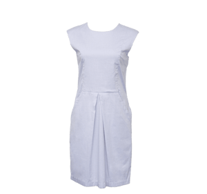 Le Réussi Women's Dress S / white-blue Italian Cotton Dress Pleated With Pockets | Le Réussi