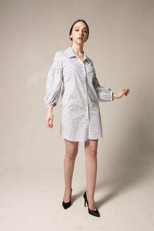 Le Réussi Women's Dress Shirt Dress with Oversized Sleeves in White Floral | Le Réussi