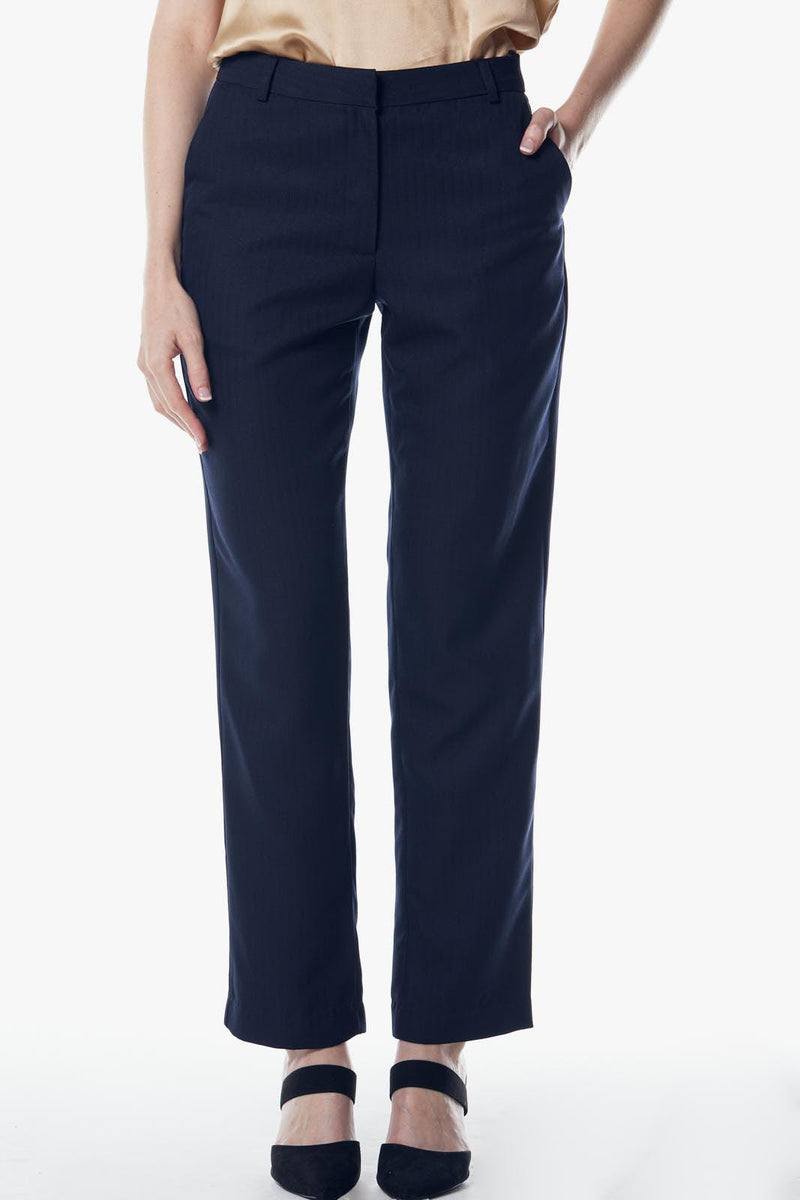 Le Réussi Women's Pants & Trousers Italian Wool Skinny Pants in Navy Blue | Le Réussi