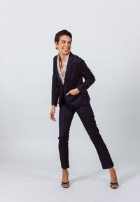 Le Réussi Women's Pants & Trousers Italian Wool Skinny Pants in Navy Blue | Le Réussi