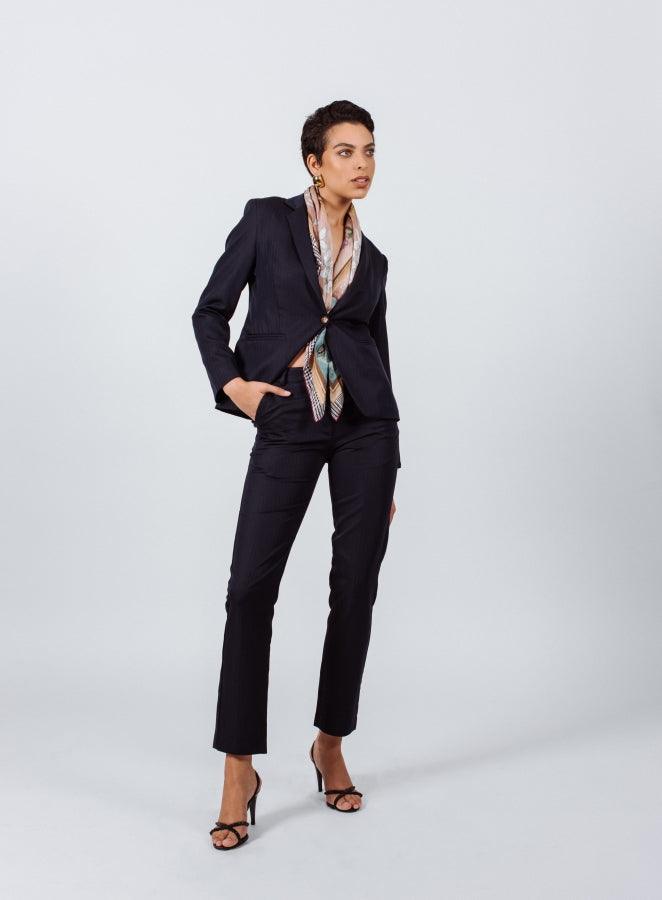 Le Réussi Women's Pants & Trousers Italian Wool Skinny Pants in Navy Blue | Le Réussi