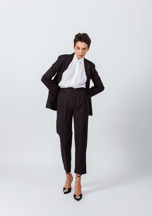 Le Réussi Women's Pants & Trousers Power Woman- Black/White Pinned Stripes Linen Pants | Le Réussi