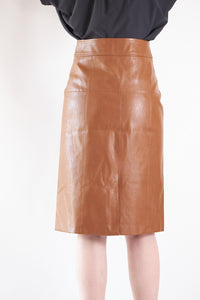 Le Réussi Women's Skirt Glossy Brown Vegan Leather Pencil Skirt