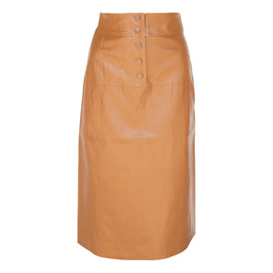 Le Réussi Women's Skirt Glossy Brown Vegan Leather Pencil Skirt