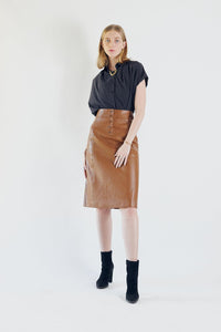 Le Réussi Women's Skirt Glossy Brown Vegan Leather Pencil Skirt