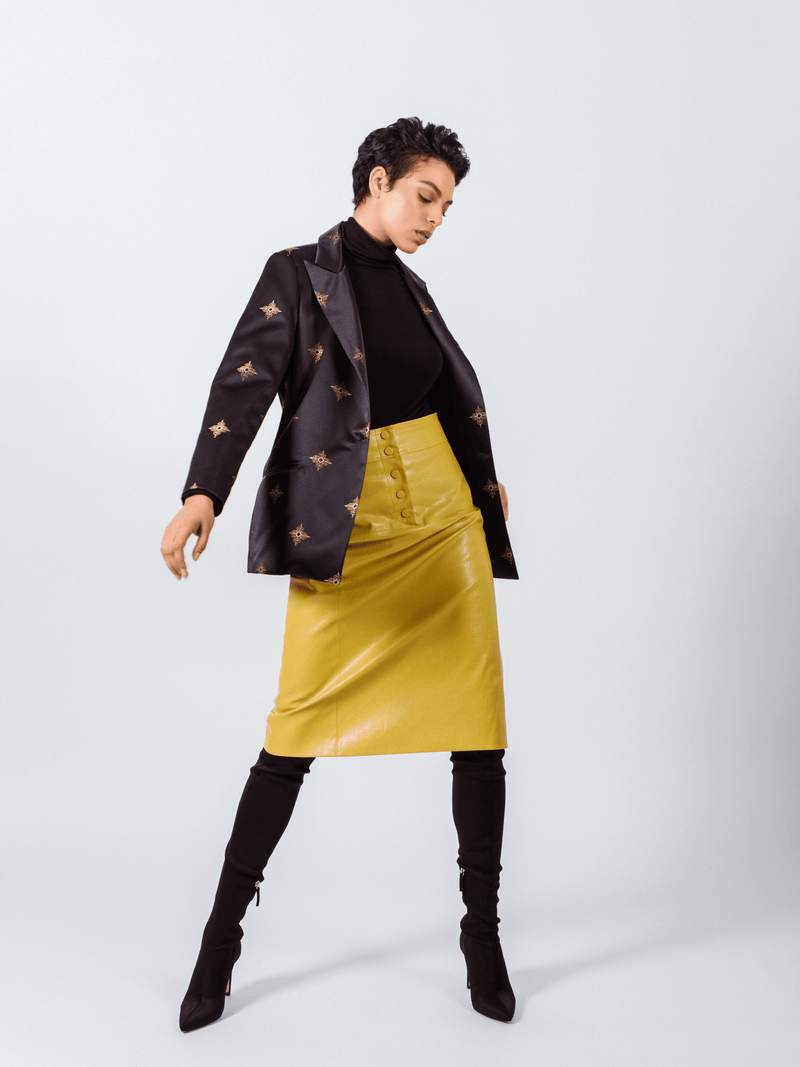 Le Réussi Women's Skirt Power Woman- Mustard Leather Skirt | Le Réussi