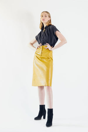 Le Réussi Women's Skirt Power Woman- Mustard Leather Skirt | Le Réussi