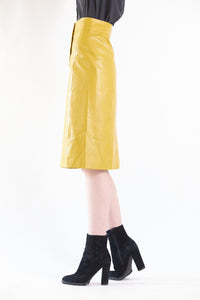 Le Réussi Women's Skirt Power Woman- Mustard Leather Skirt | Le Réussi