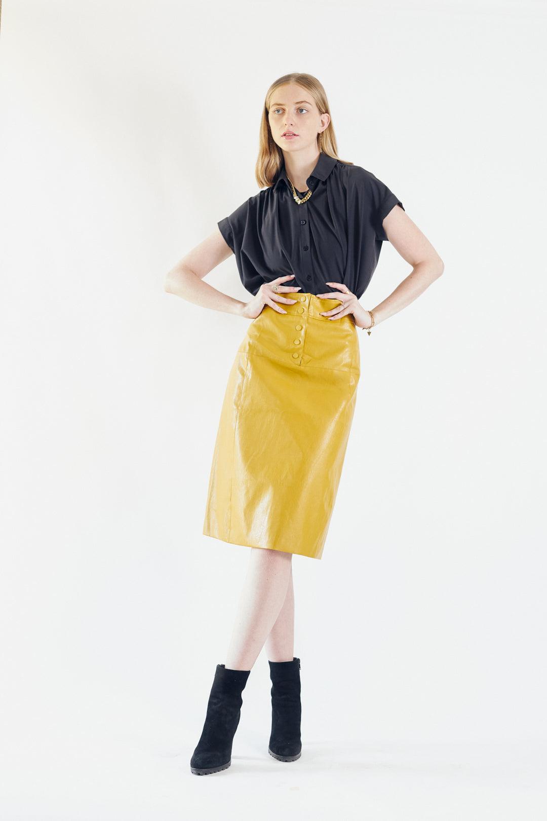 Le Réussi Women's Skirt Power Woman- Mustard Leather Skirt | Le Réussi
