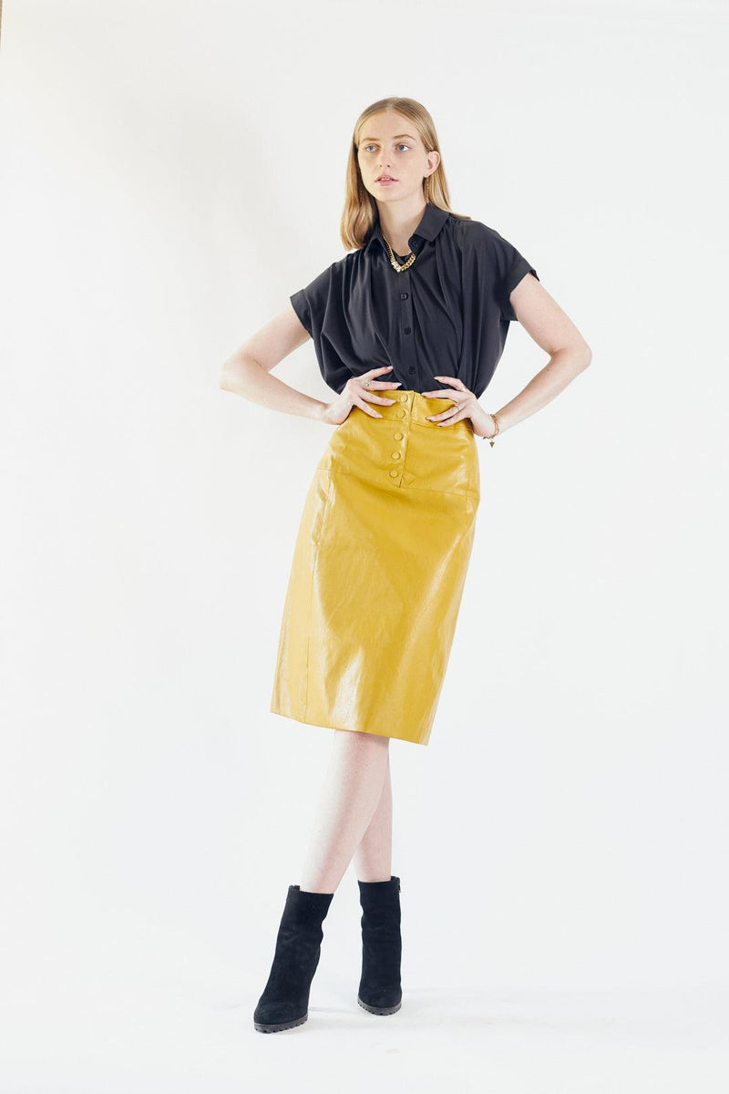 Le Réussi Women's Skirt Power Woman- Mustard Leather Skirt | Le Réussi