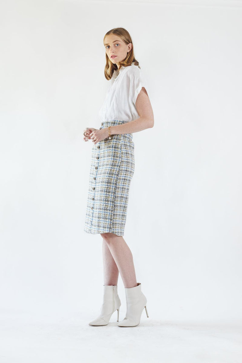 Le Réussi Women's Skirt Power Woman- Plaid Tweed Skirt | Le Réussi