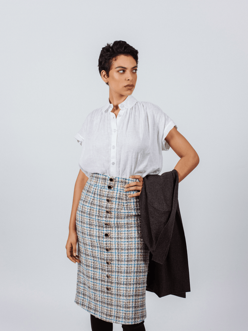 Le Réussi Women's Skirt Power Woman- Plaid Tweed Skirt | Le Réussi