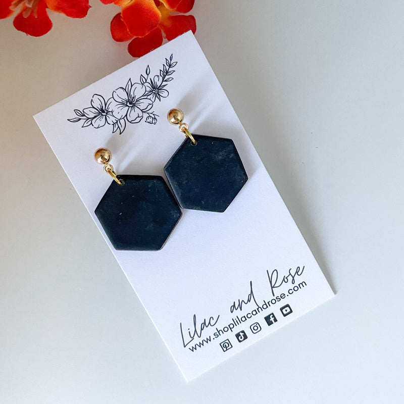 Lilac and Rose Black Hexagon Earrings