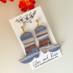 Lilac and Rose Blue and Brown Cowboy Boot Earrings