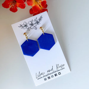 Lilac and Rose Blue with Gold Black Hexagon Earrings