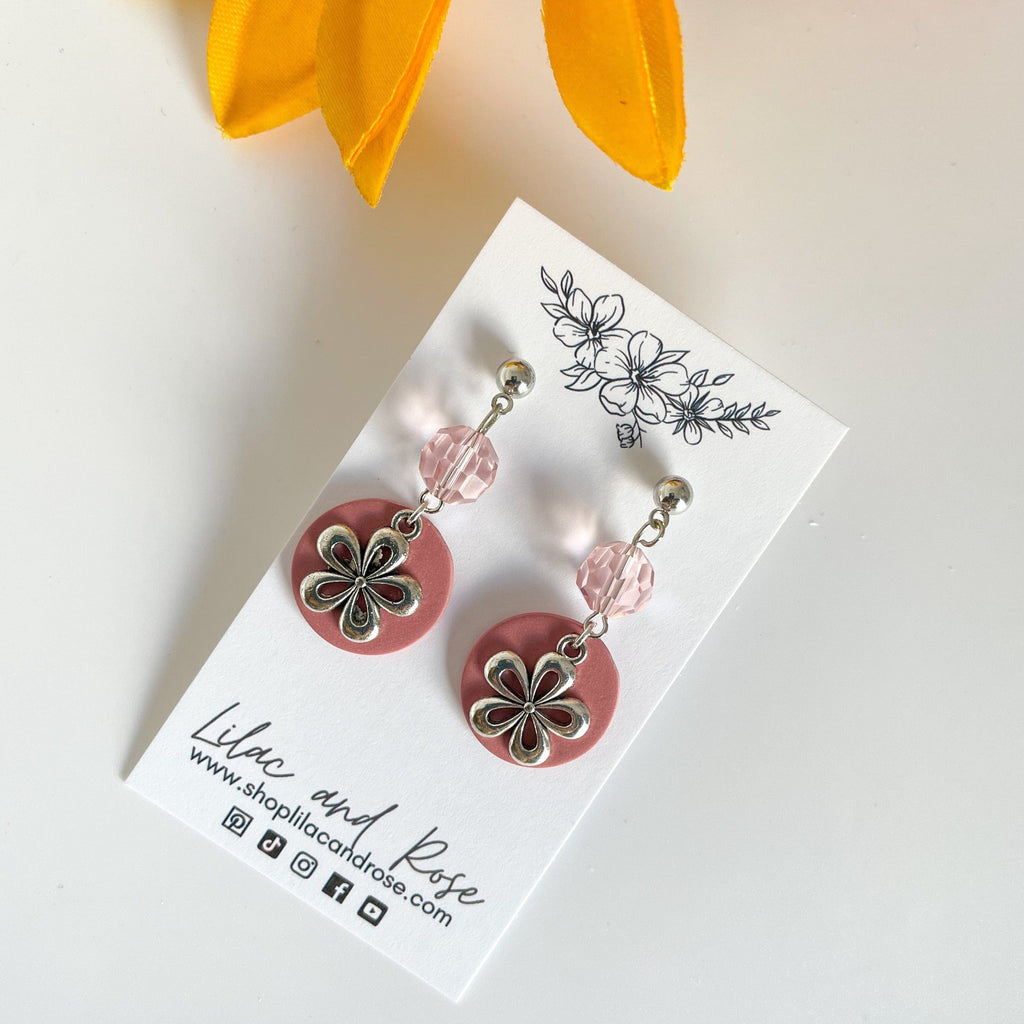 Lilac and Rose Blush Flower Earrings