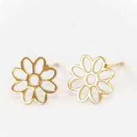 Lilac and Rose Daisy Outline Stud Earrings in Gold or Silver