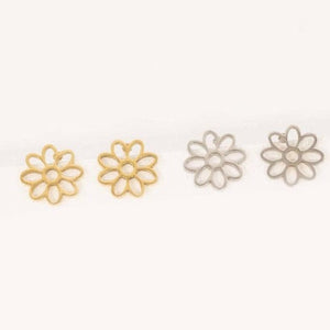 Lilac and Rose Daisy Outline Stud Earrings in Gold or Silver