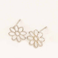 Lilac and Rose Daisy Outline Stud Earrings in Gold or Silver