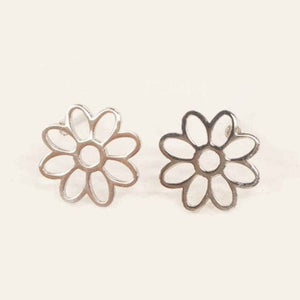 Lilac and Rose Daisy Outline Stud Earrings in Gold or Silver